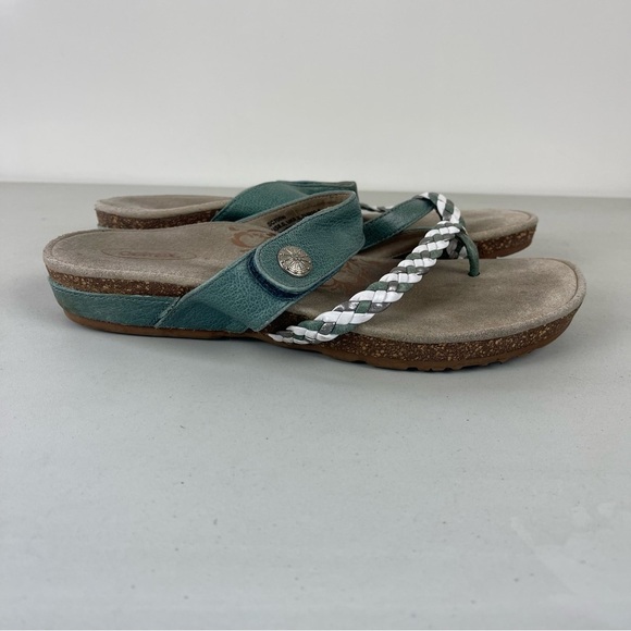 Aetrex Lena Sandals Teal Leather Slide Flip Flops Women's Size 8 Arch Support - Picture 4 of 8